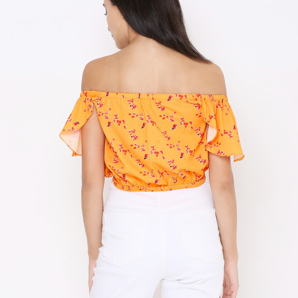 
                      
                        Orange Floral Print Off-Shoulder Bardot Crop Top
                      
                    