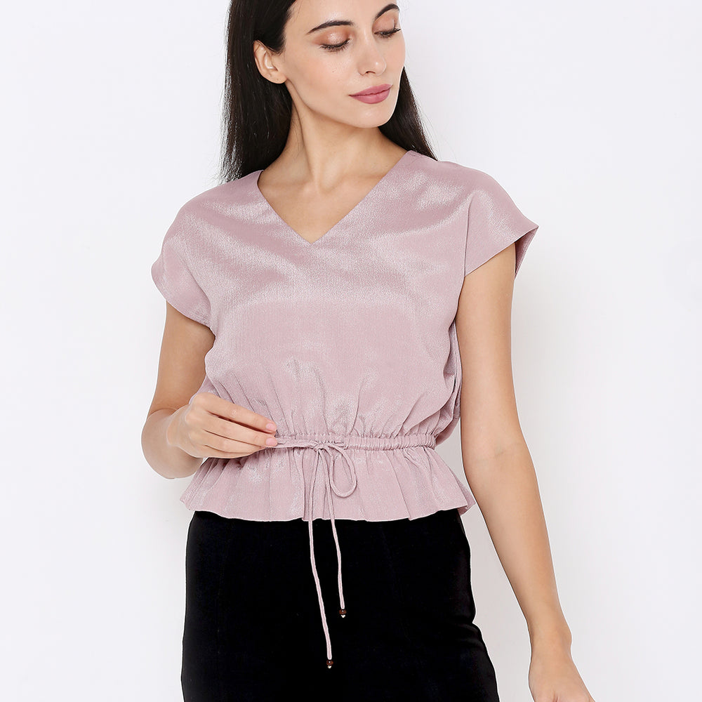 Aturabi Women Light Purple Cinched Waist Top