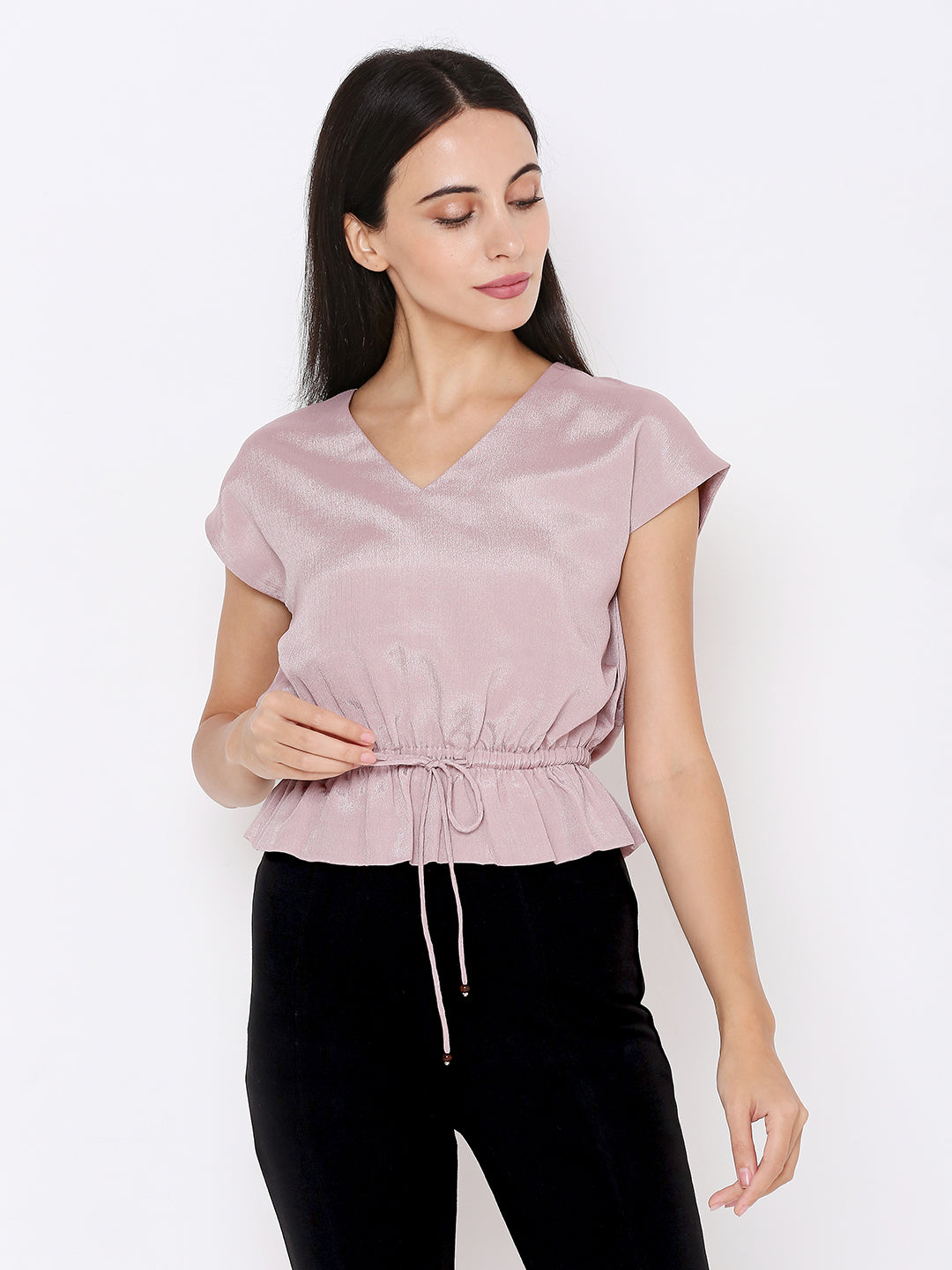 Aturabi Women Light Purple Cinched Waist Top