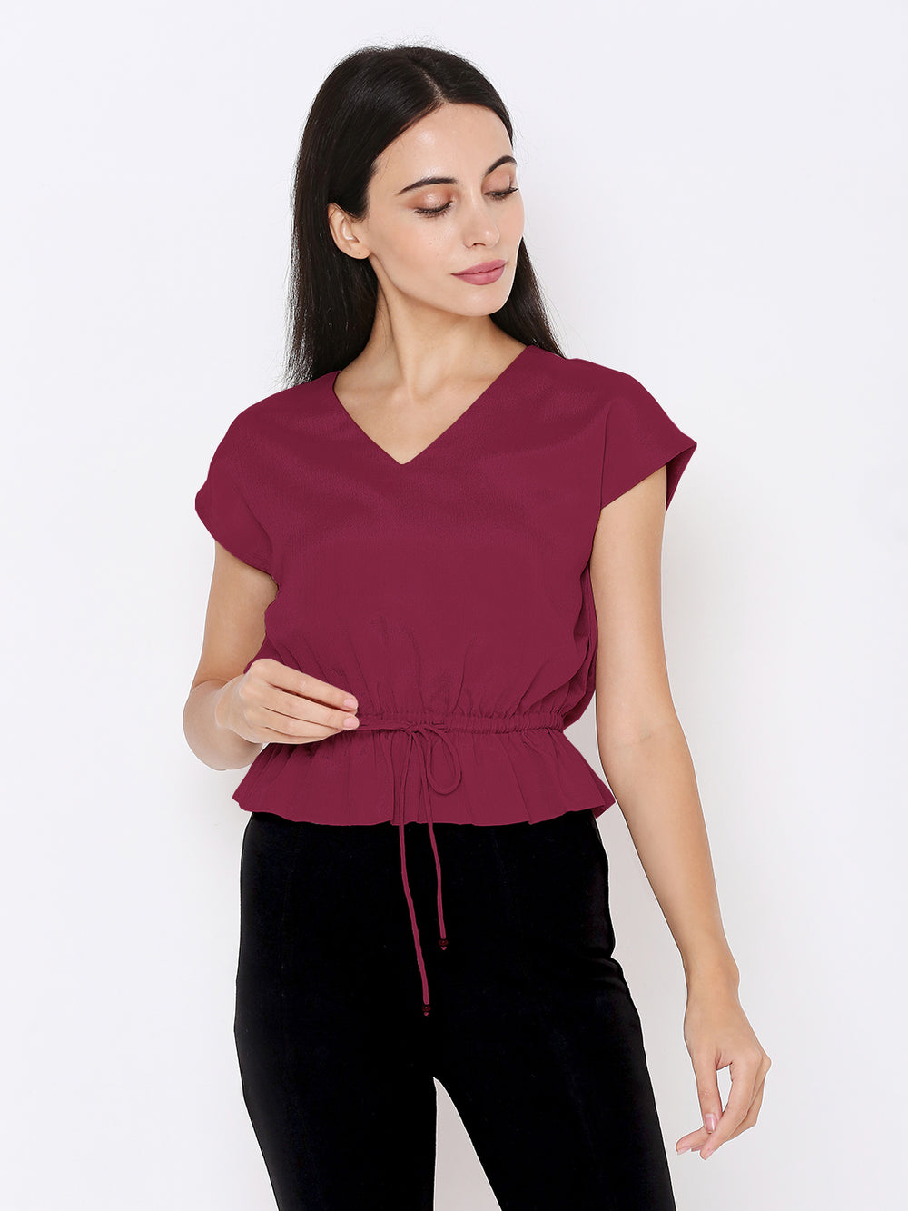 Aturabi Maroon Cinched Waist Top