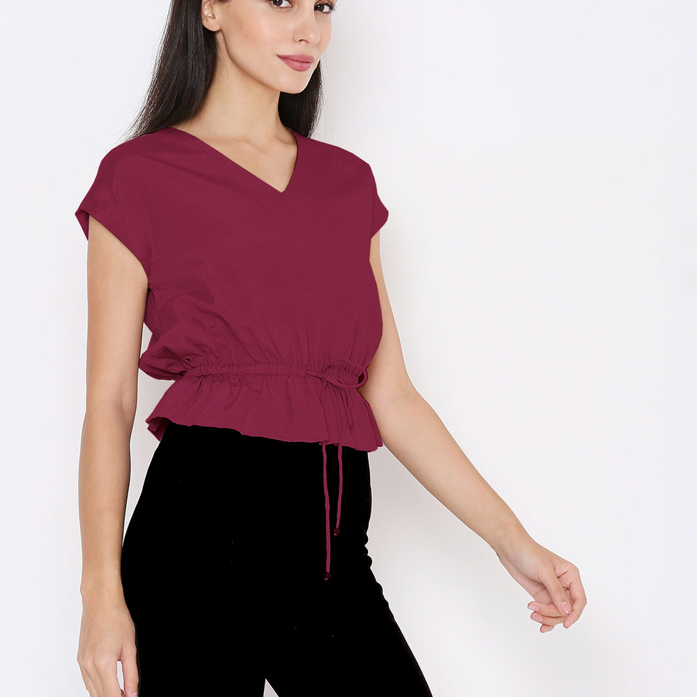 
                      
                        Aturabi Maroon Cinched Waist Top
                      
                    