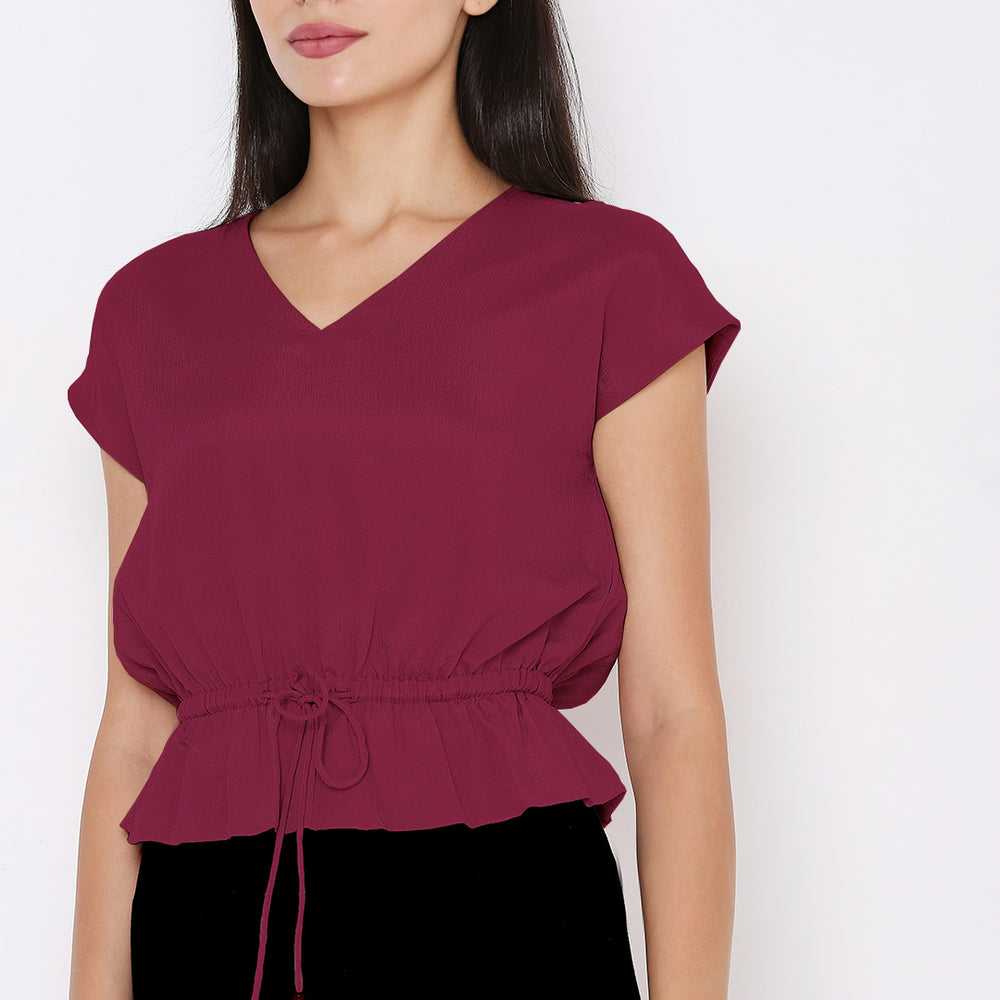 
                      
                        Aturabi Maroon Cinched Waist Top
                      
                    