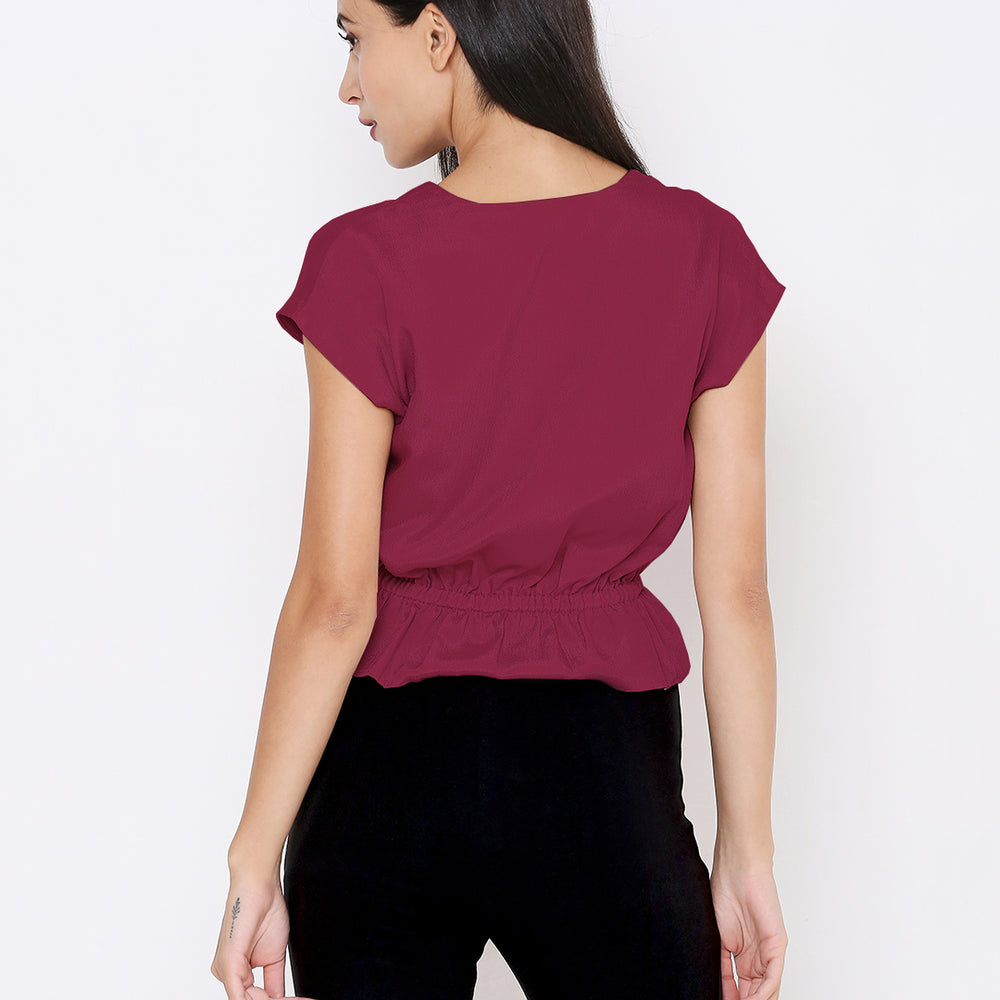 
                      
                        Aturabi Maroon Cinched Waist Top
                      
                    