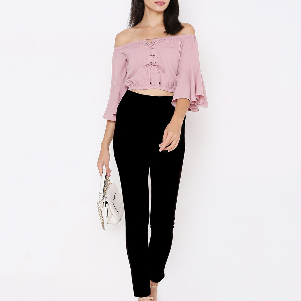 
                      
                        Aturabi Pink Off-Shoulder Bardot Crop Top
                      
                    