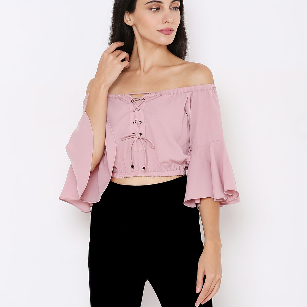 
                      
                        Aturabi Pink Off-Shoulder Bardot Crop Top
                      
                    