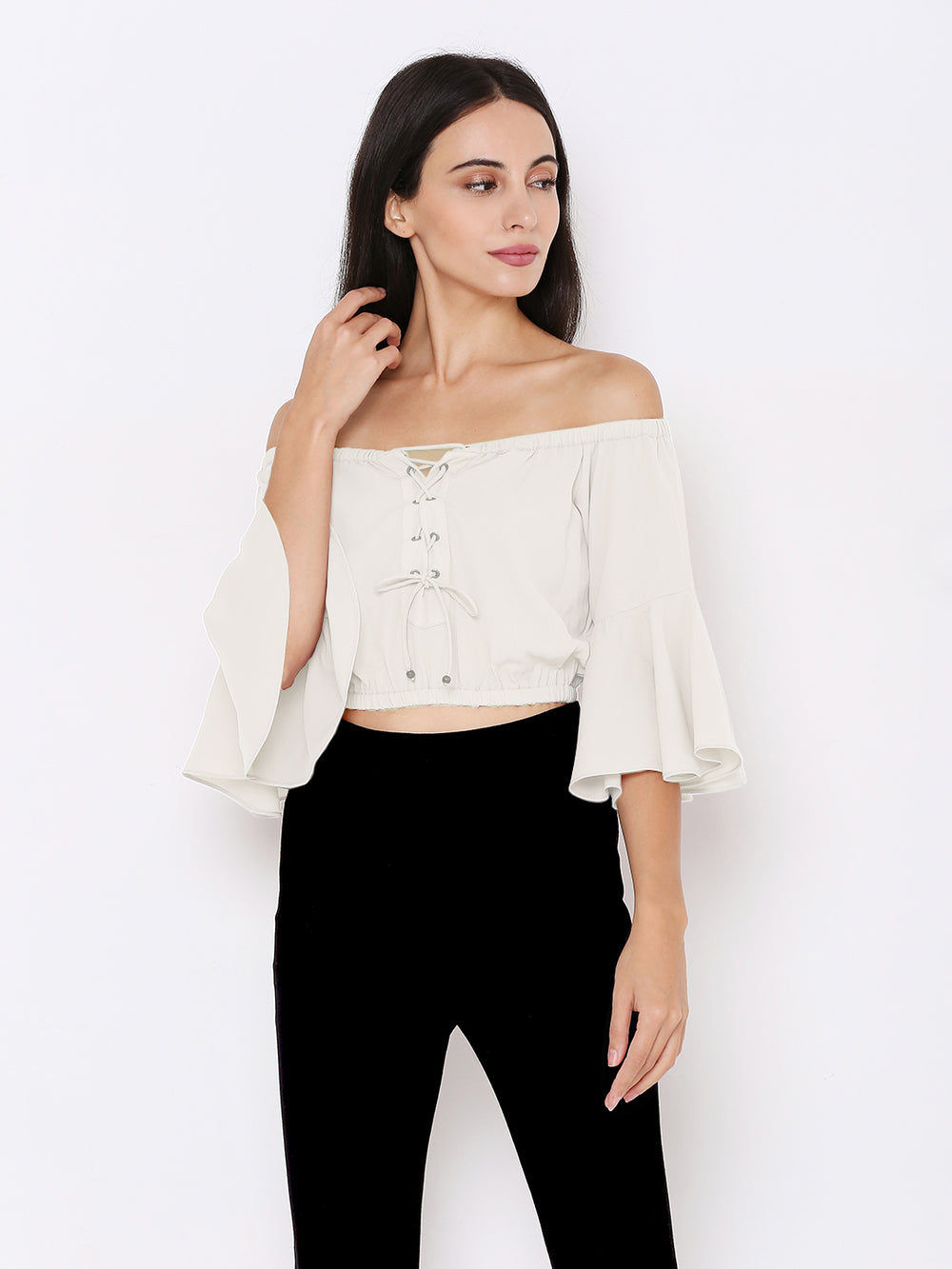 White Off-Shoulder Bardot Crop Top