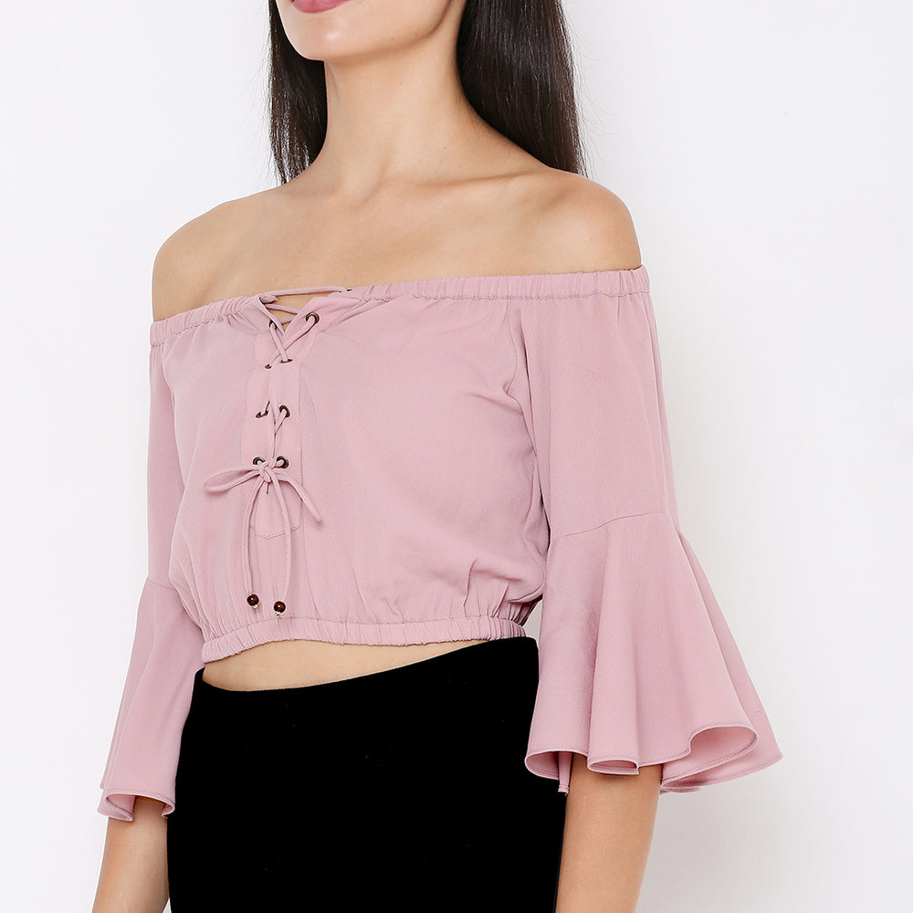 
                      
                        Aturabi Pink Off-Shoulder Bardot Crop Top
                      
                    