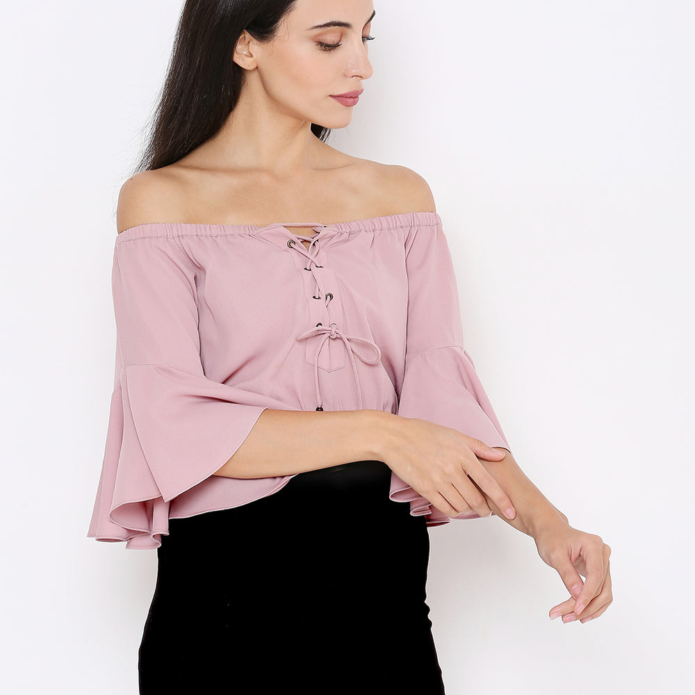 
                      
                        Aturabi Pink Off-Shoulder Bardot Crop Top
                      
                    