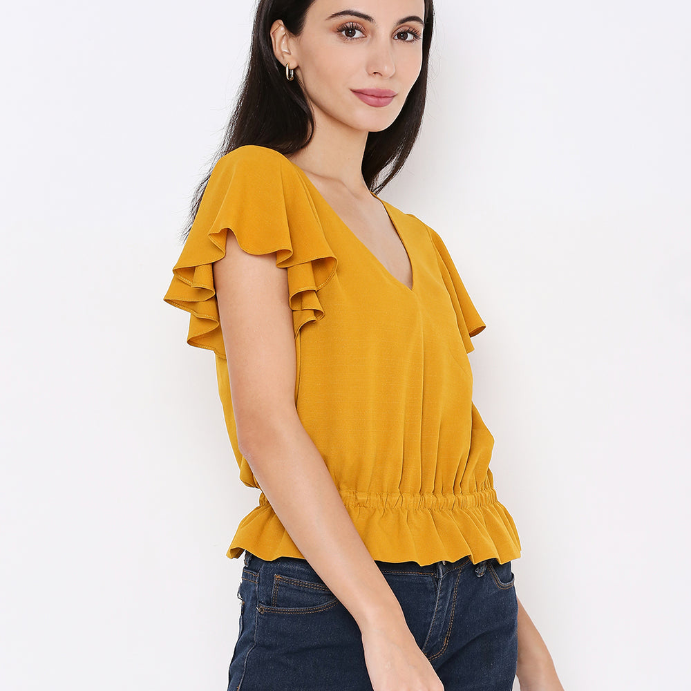 Aturabi Yellow Cinched Waist Top