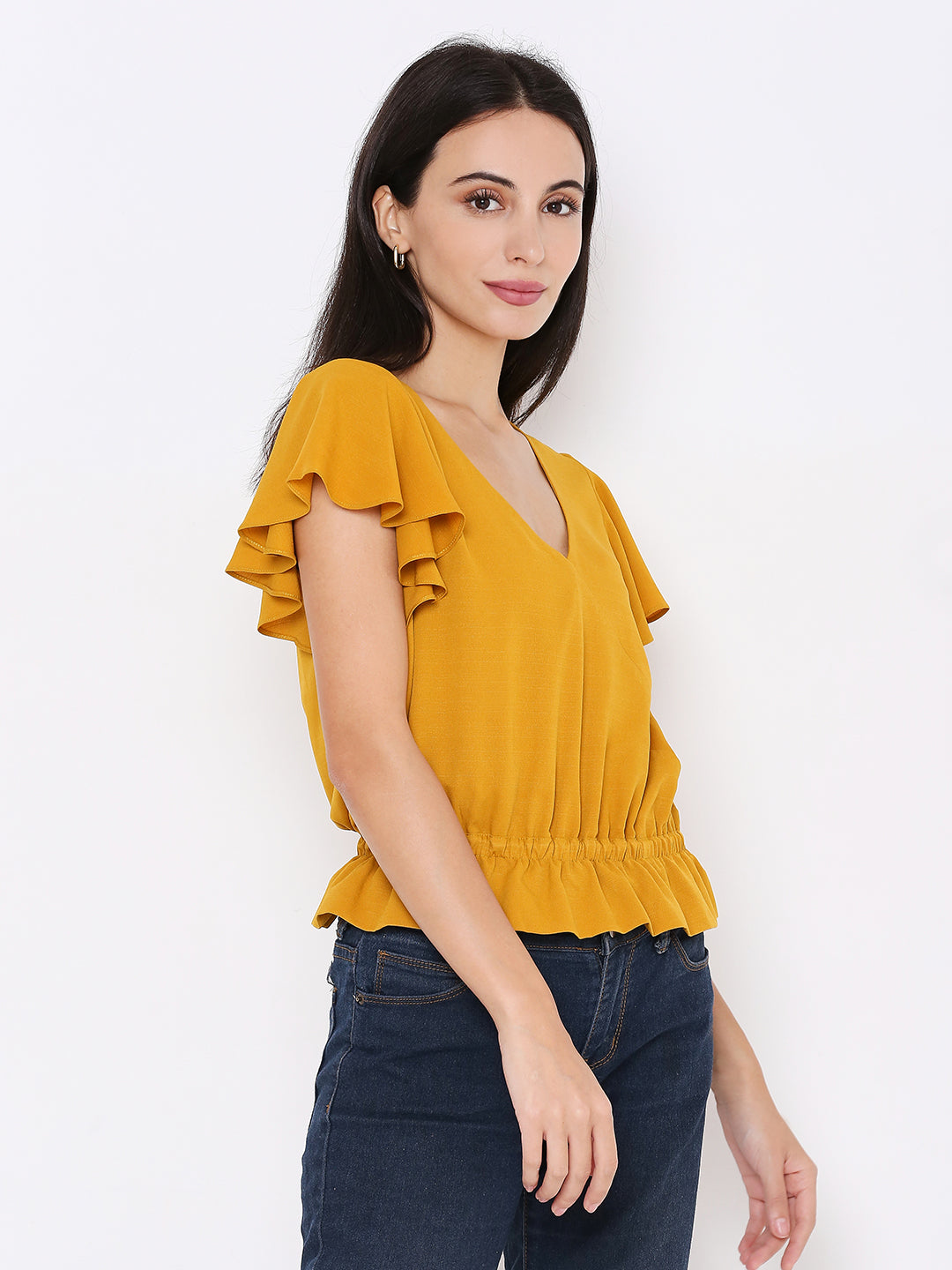 Aturabi Yellow Cinched Waist Top