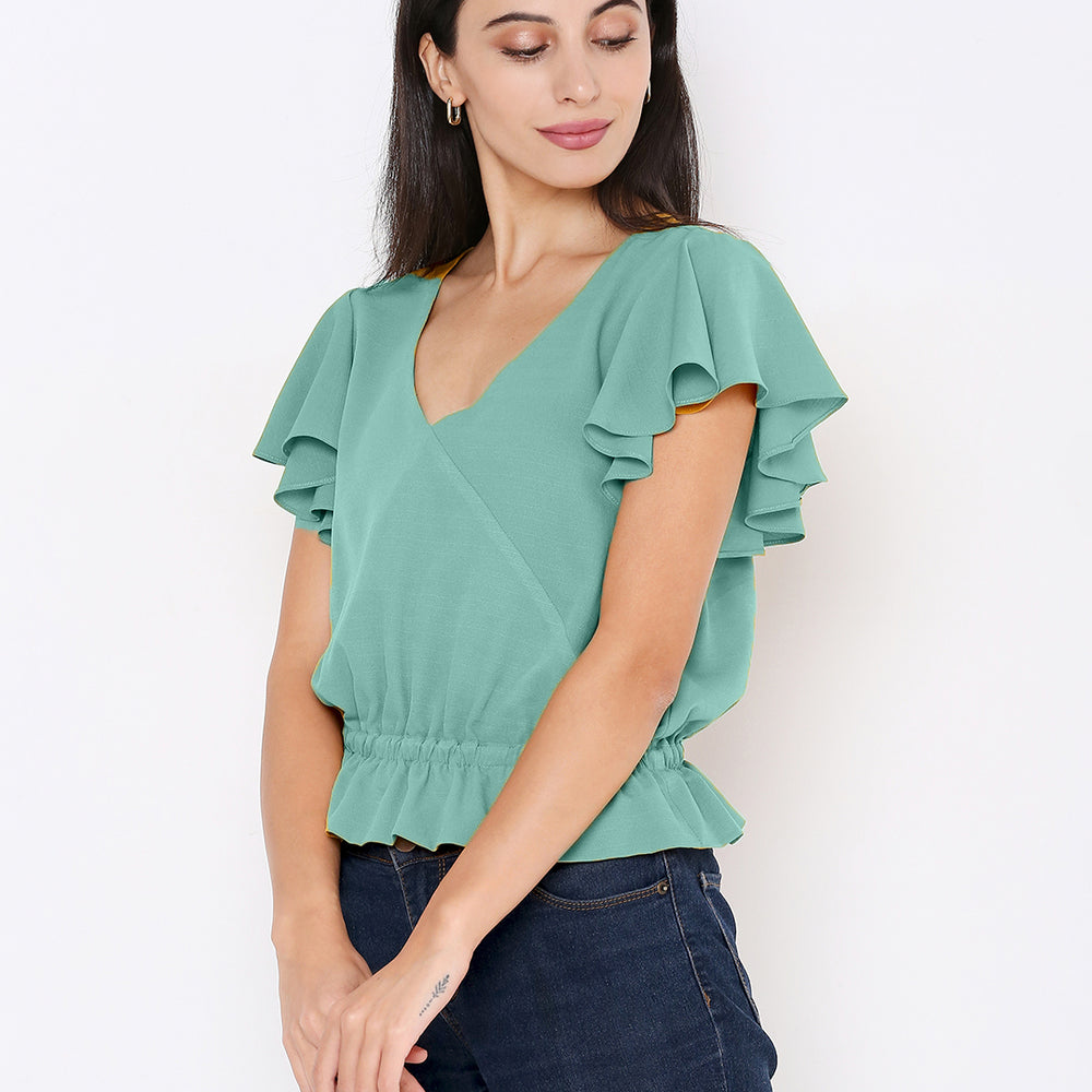 
                      
                        aturabi Women Green V-neck Wrap Top
                      
                    