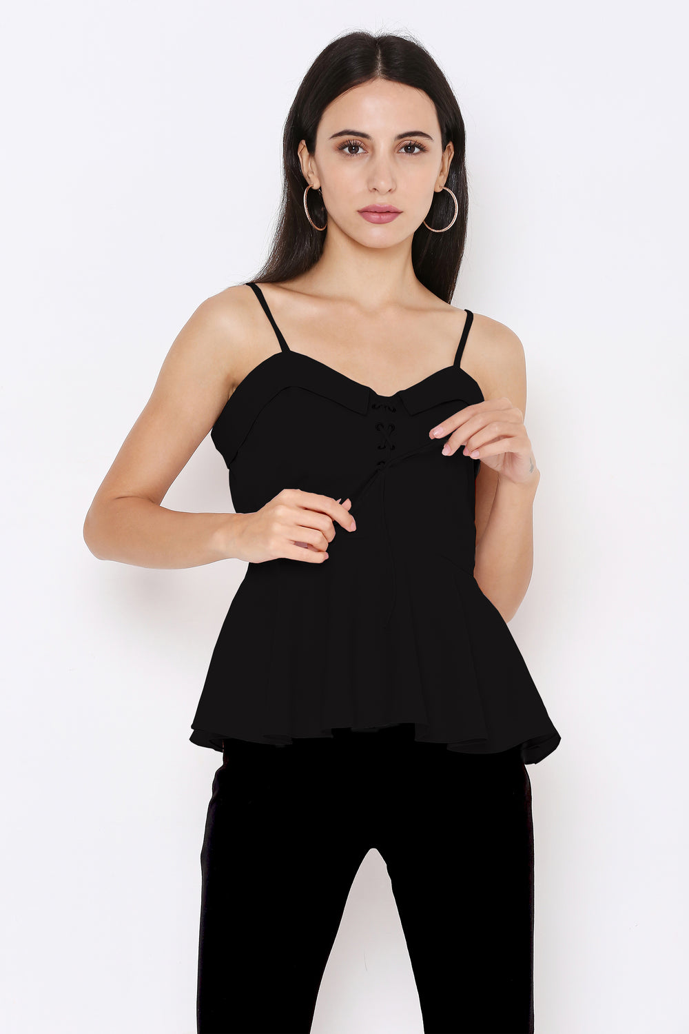 Aturabi Black Strappy Top with Tie-Up