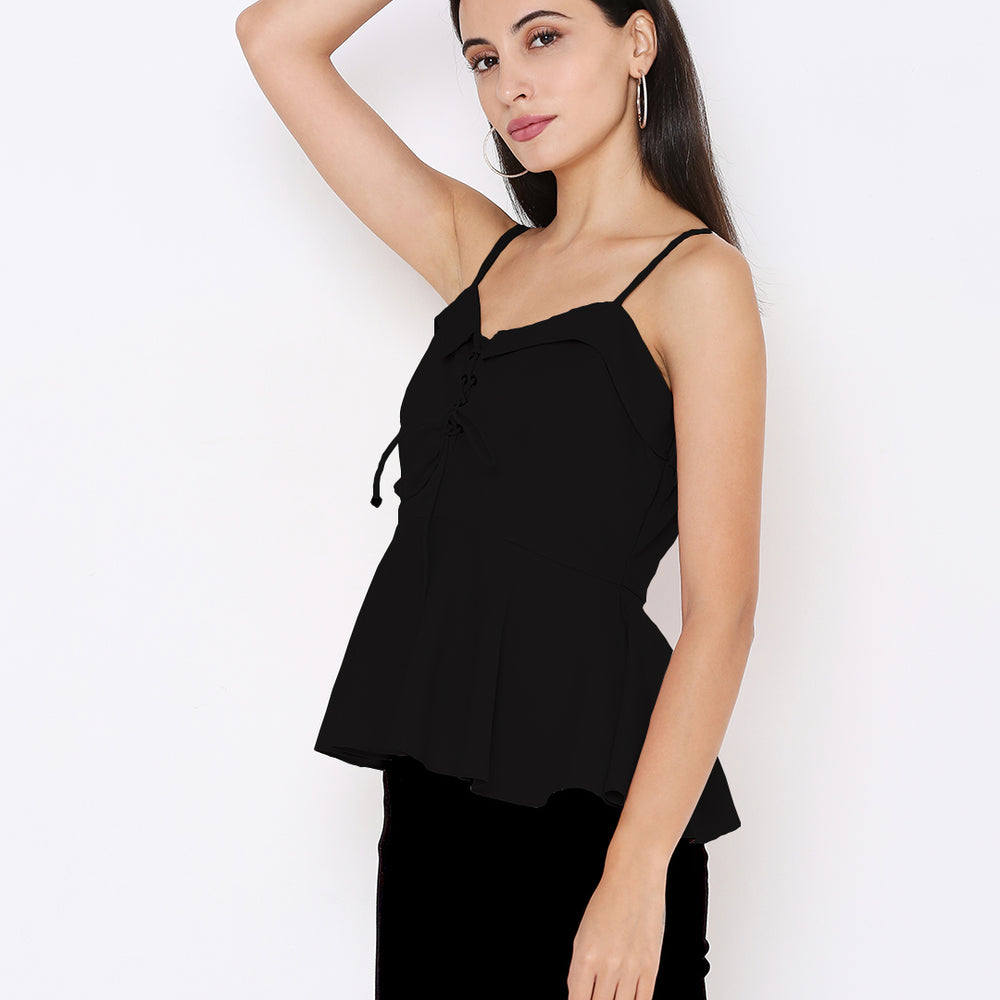 
                      
                        Aturabi Black Strappy Top with Tie-Up
                      
                    