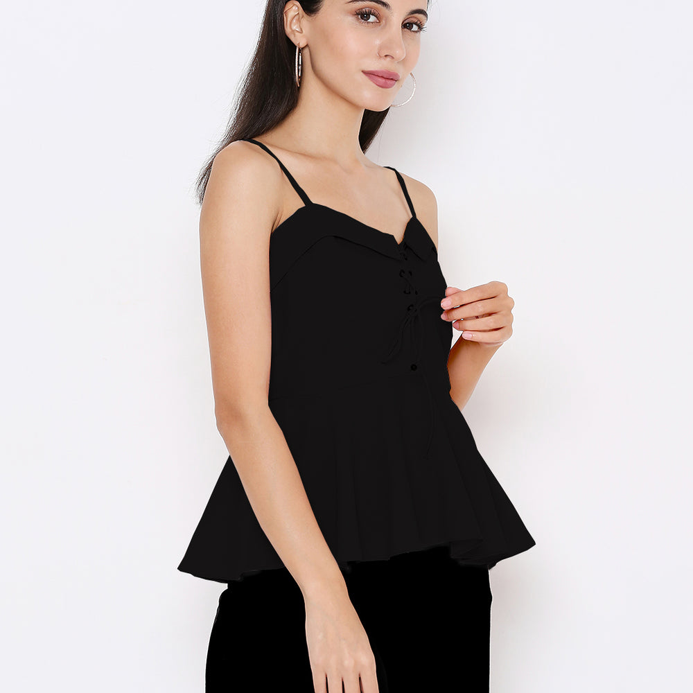 
                      
                        Aturabi Black Strappy Top with Tie-Up
                      
                    