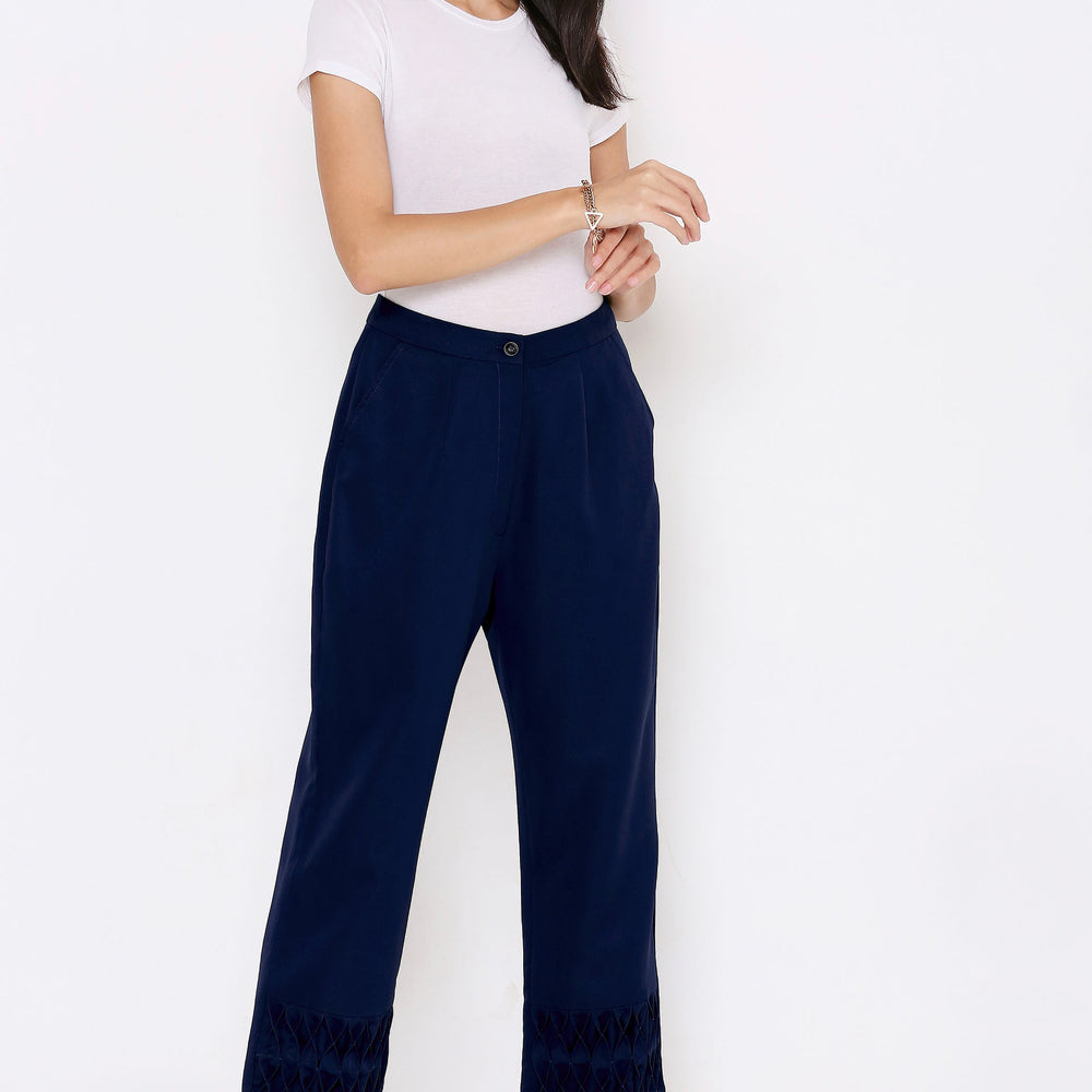 Women's Navy Blue Relaxed Trousers