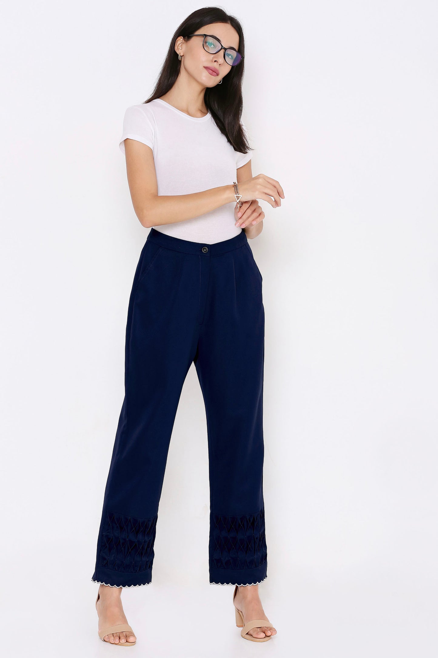 Women's Navy Blue Relaxed Trousers