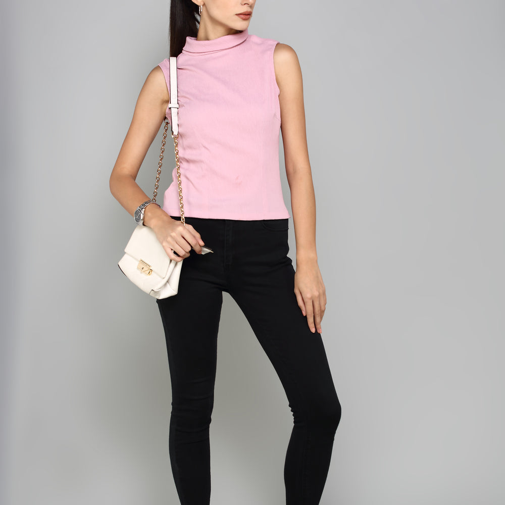 
                      
                        Aturabi Pink High-Neck Sleeveless Woven Top
                      
                    