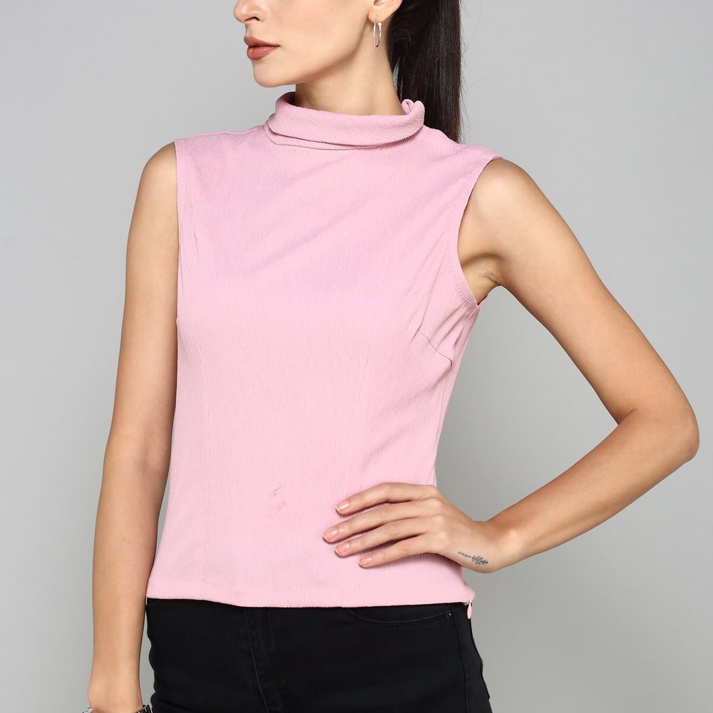 
                      
                        Aturabi Pink High-Neck Sleeveless Woven Top
                      
                    