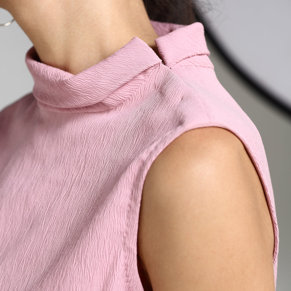 
                      
                        Aturabi Pink High-Neck Sleeveless Woven Top
                      
                    