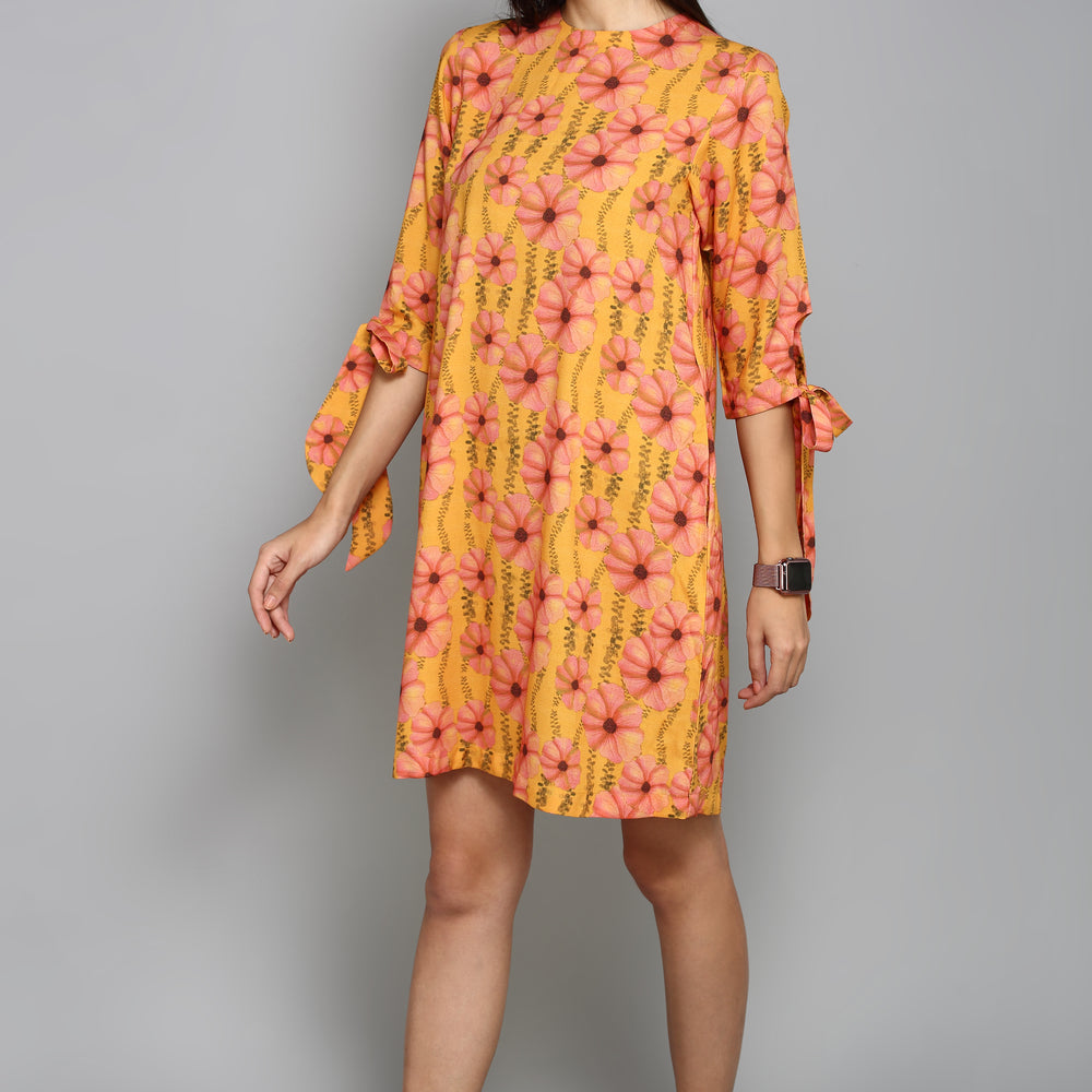 Women Orange Floral A-Line Dress