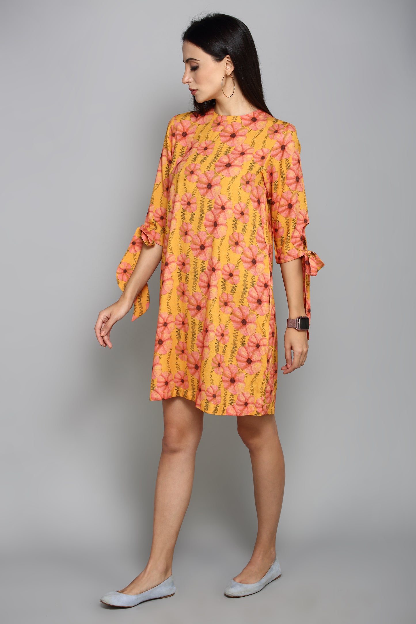 Women Orange Floral A-Line Dress