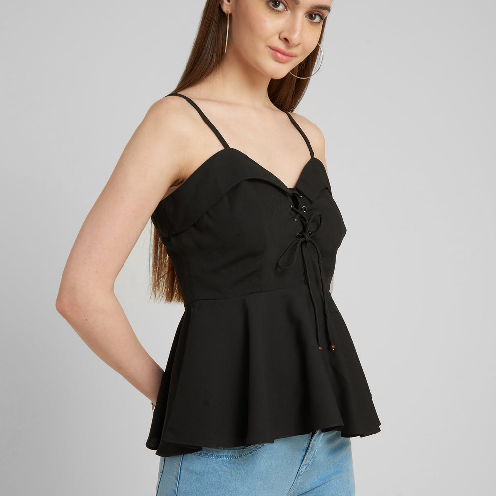 
                      
                        Aturabi Black Peplum Sleeveless Shoulder StrapsTop
                      
                    