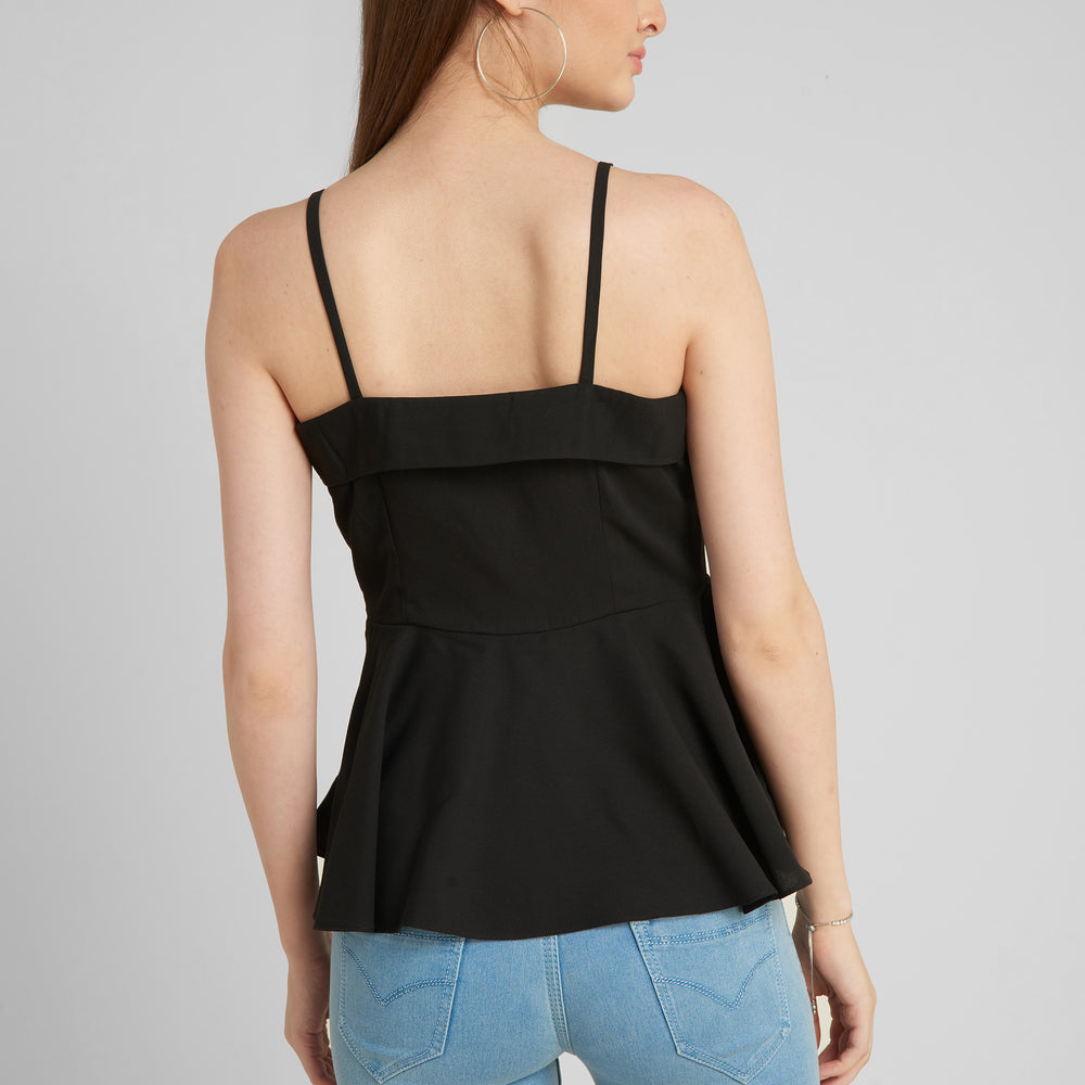 
                      
                        Aturabi Black Peplum Sleeveless Shoulder StrapsTop
                      
                    