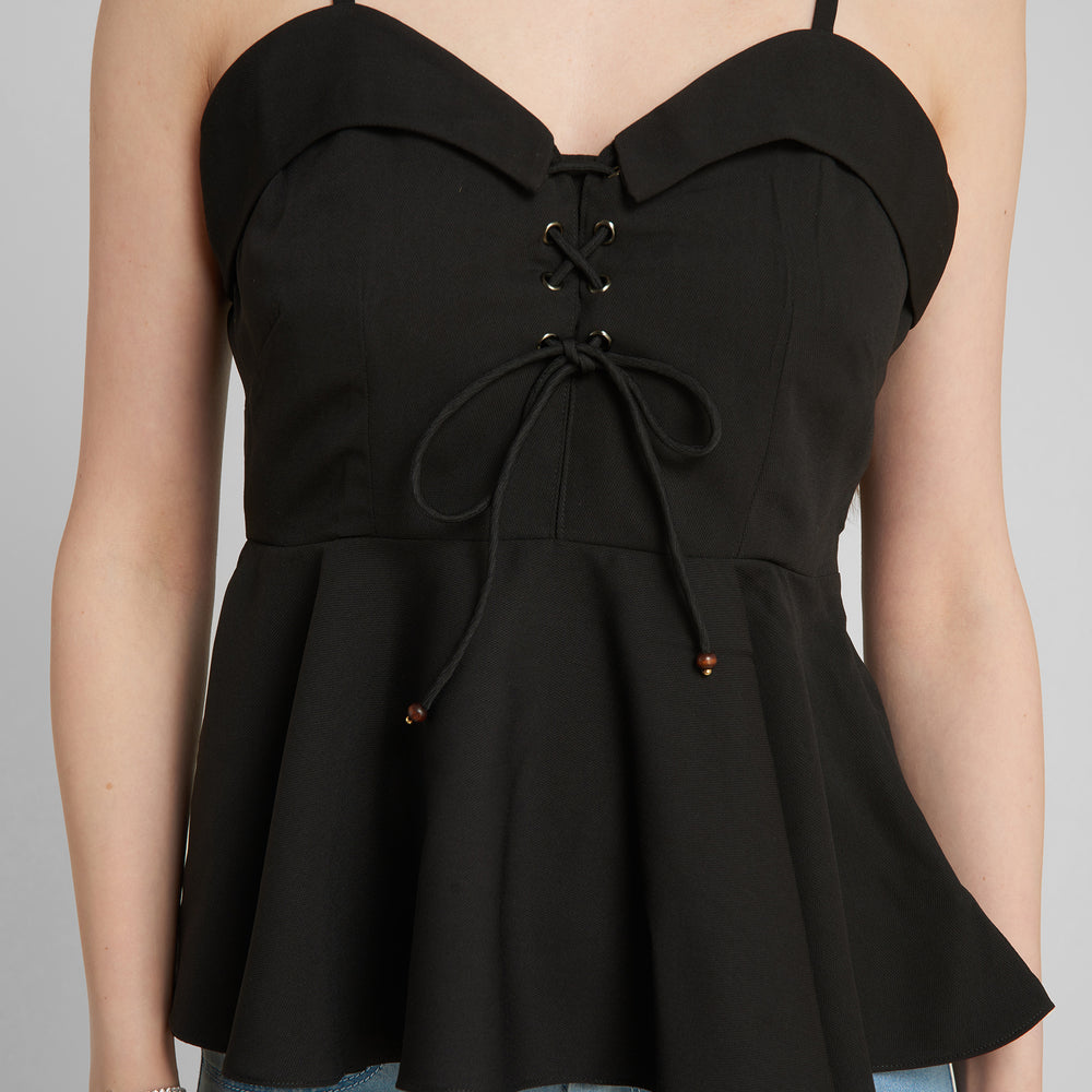 
                      
                        Aturabi Black Peplum Sleeveless Shoulder StrapsTop
                      
                    