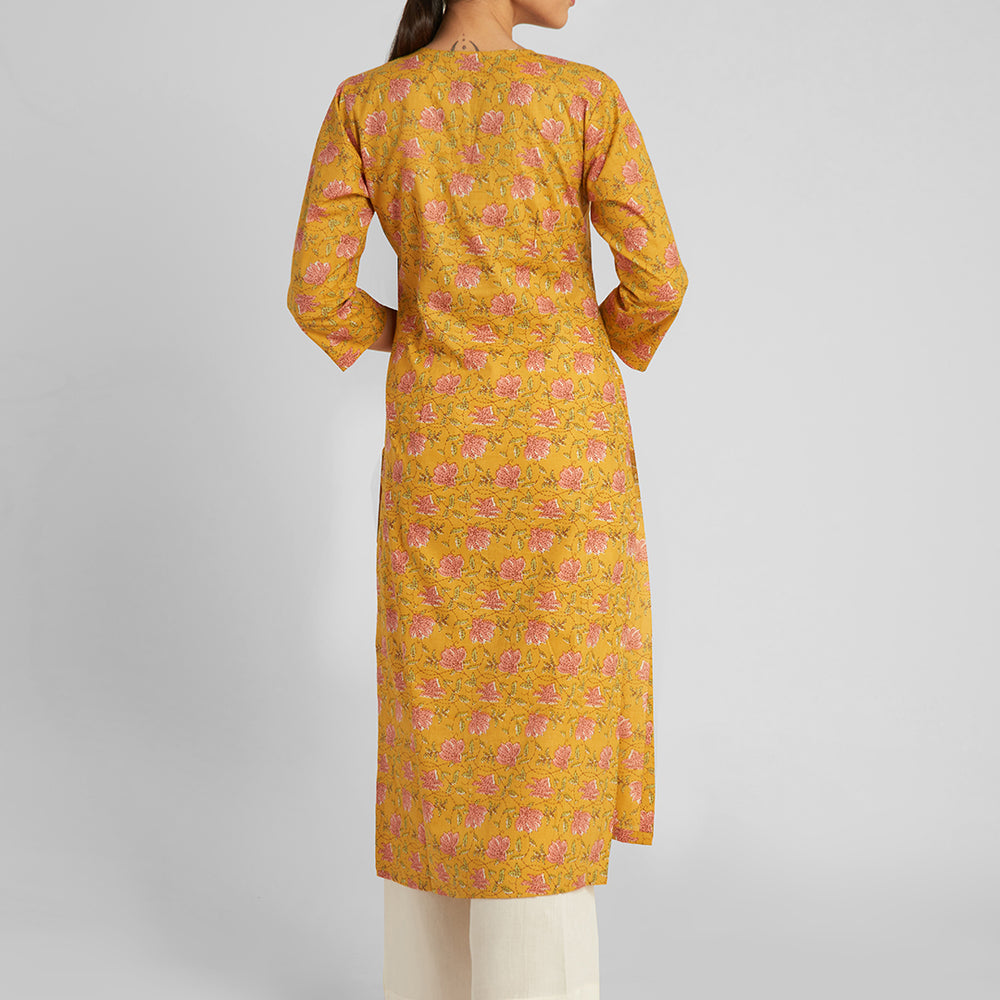 
                      
                        Mustard Floral Straight Kurti
                      
                    