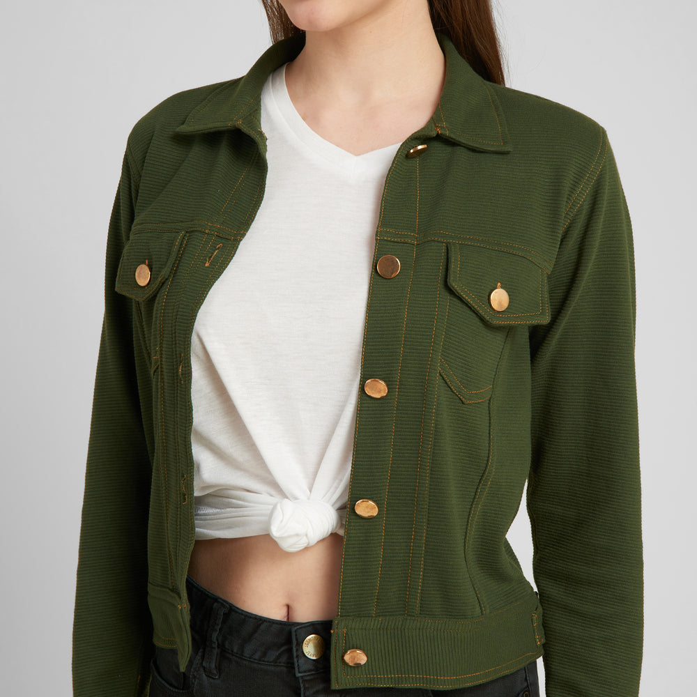 
                      
                        Women Olive Green Tailored Jacket with Patchwork
                      
                    