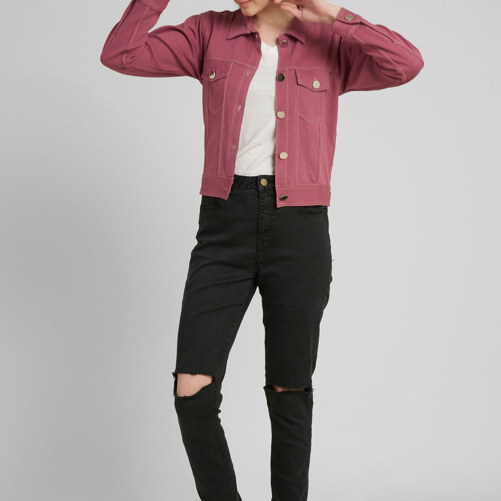 
                      
                        Women Pink  Denim Jacket with Embroidered
                      
                    